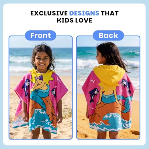 Famyo® Poncho Hooded Towel for Kids 1–7 Years | Quick Dry Kids Towel | Soft Lightweight Baby Wrap for Beach | 60 X 60Cm Toddler Pool Towel for Boys & Girls | Micro-Fiber Bath Towels | Pink Mermaid - Image 4