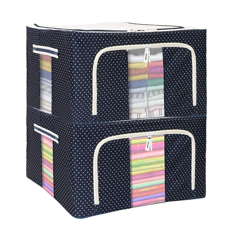 PALAK PALAK Clothes Storage Box Foldable Steel Frame Clothes Organizer Storage Box for Wardrobe Saree Shirts and Blankets oxford fabric 66 LTR Pack Of 4  - Image 1