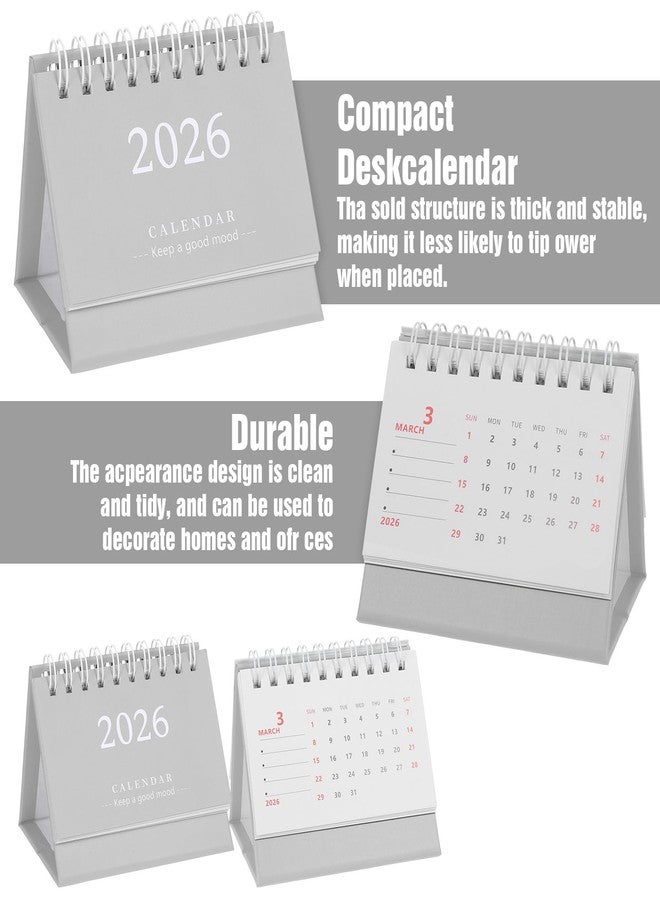 Tyqour Small Desk Calendar 2026 Mini Desk Calendar Cute Standing Flip Desktop Calendar 2026 Metal Ring Binding, Compact Size for Home Office School (Grey) - Image 5
