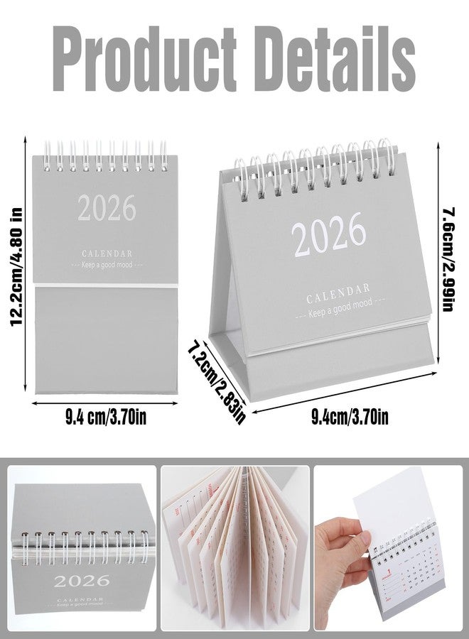 Tyqour Small Desk Calendar 2026 Mini Desk Calendar Cute Standing Flip Desktop Calendar 2026 Metal Ring Binding, Compact Size for Home Office School (Grey) - Image 2