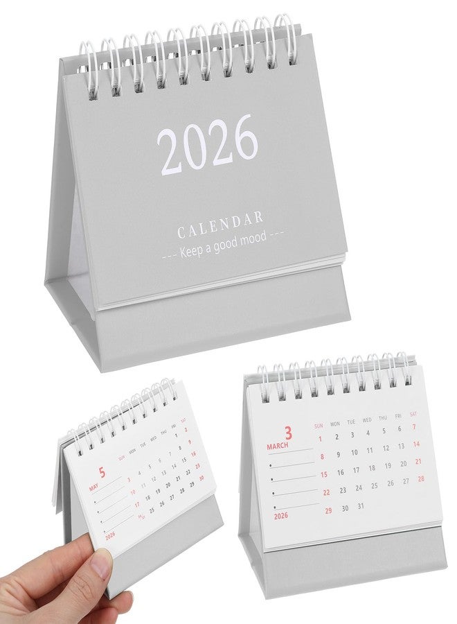 Tyqour Small Desk Calendar 2026 Mini Desk Calendar Cute Standing Flip Desktop Calendar 2026 Metal Ring Binding, Compact Size for Home Office School (Grey) - Image 1