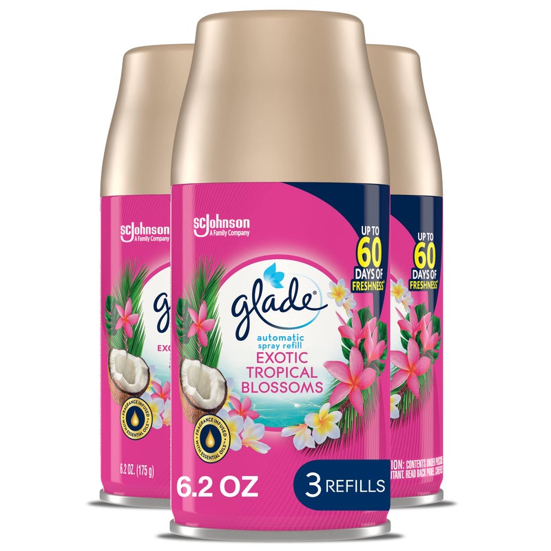 Glade Automatic Spray Refill, Air Freshener for Home and Bathroom, Tropical Blossoms, 6.2 Oz, 3 Count - Image 1