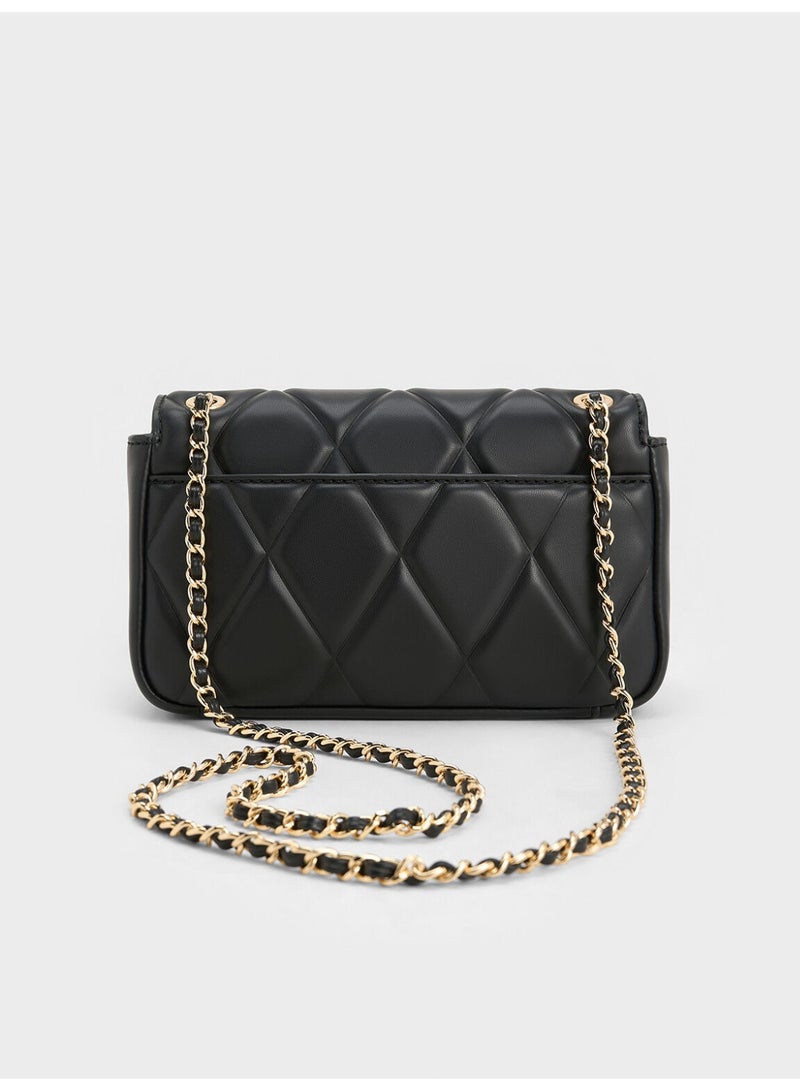 تشارلز & كيث حقيبة كتف وحقيبة كروس بودي أروين من تشارلز آند كيث، مزينة بتطريز ماسي وحزام مضفر - أسود - Image 4