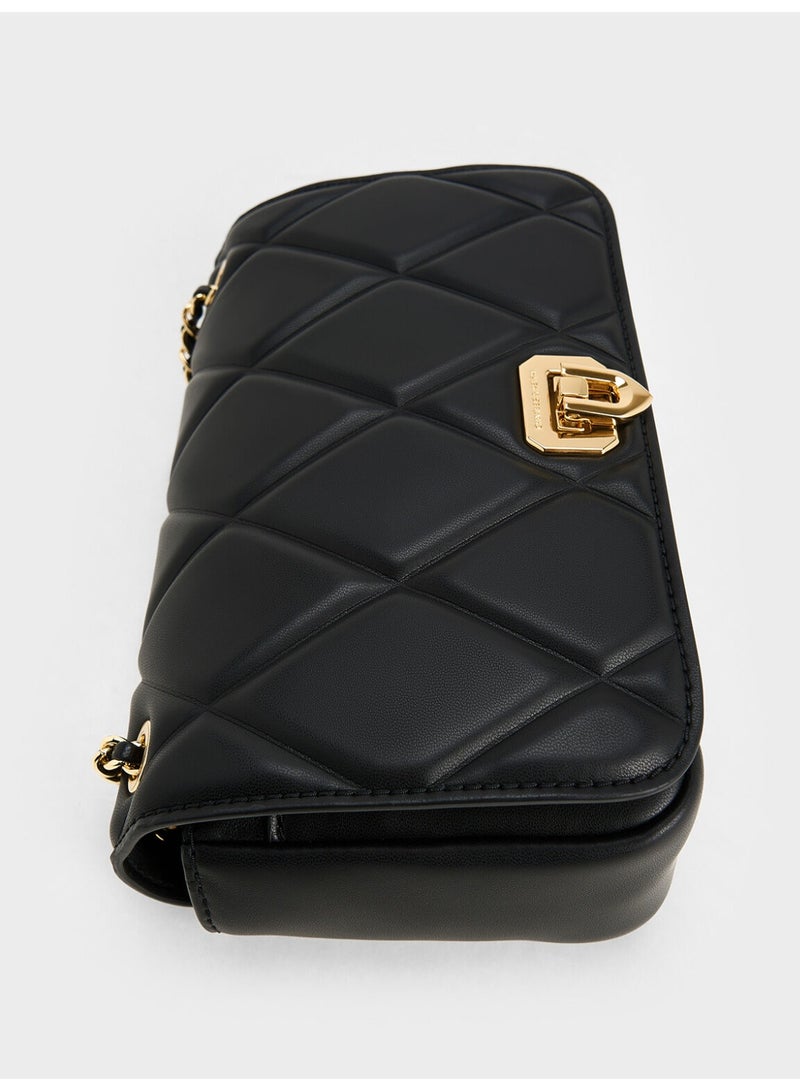 تشارلز & كيث حقيبة كتف وحقيبة كروس بودي أروين من تشارلز آند كيث، مزينة بتطريز ماسي وحزام مضفر - أسود - Image 5