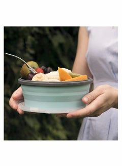 SYOSI Collapsible Silicone Bowl Camping Bowl With Lid And Foldable Stainless Steel Fork For Travel Microvave And Fridge Food Storage Bowl 1200ML  - Image 4