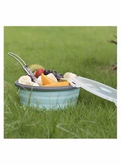SYOSI Collapsible Silicone Bowl Camping Bowl With Lid And Foldable Stainless Steel Fork For Travel Microvave And Fridge Food Storage Bowl 1200ML  - Image 5