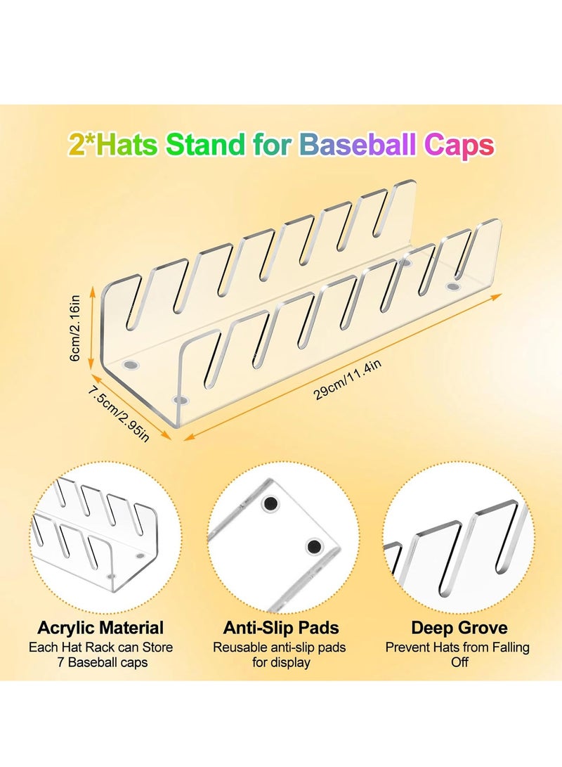 2 Pack Hat Stand for Baseball Caps Display and Organizer, New No Install Required Hat Stand Acrylic Hat Holder for 14 Baseball Caps Storage, Hat Racks for Bedroom, Closet, Dresser (Clear)  - Image 4