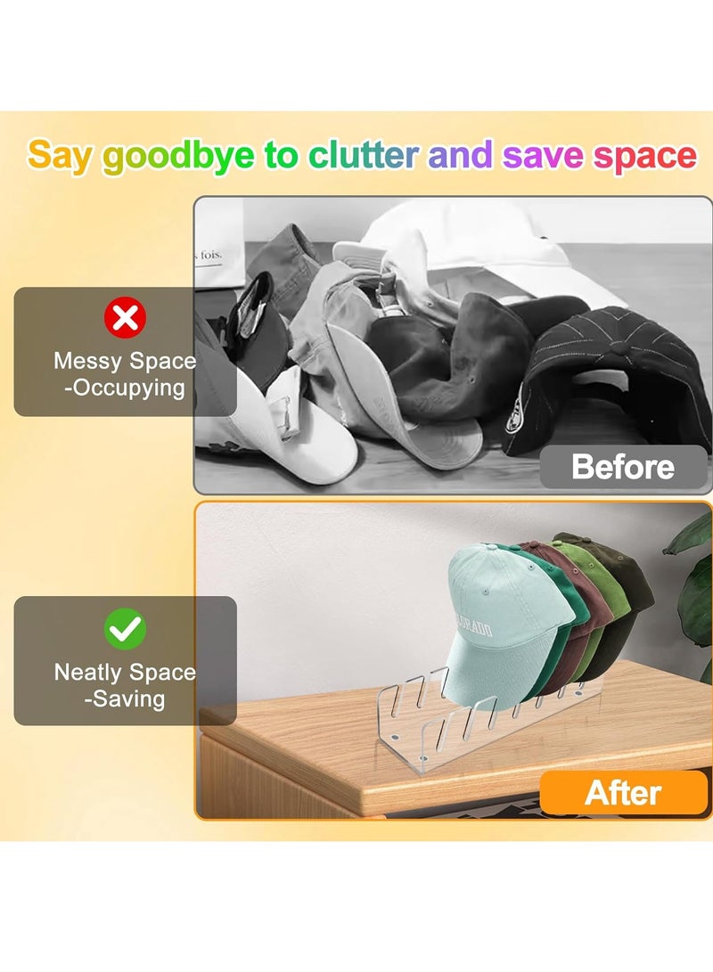 2 Pack Hat Stand for Baseball Caps Display and Organizer, New No Install Required Hat Stand Acrylic Hat Holder for 14 Baseball Caps Storage, Hat Racks for Bedroom, Closet, Dresser (Clear)  - Image 5