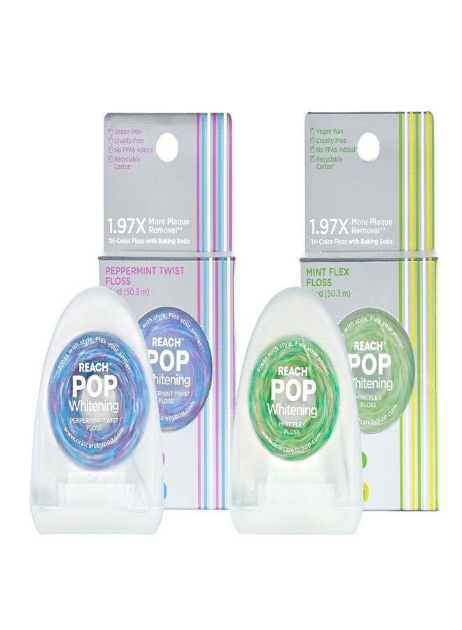 REACH POP Whitening Dental Floss – 2 Pack, Mint & Peppermint, Baking Soda Infused Vegan Wax, Teeth Whitening, Plaque Remover for Teeth, Shred Resistant, Cruelty Free, Oral Care, PFAS Free - Image 1