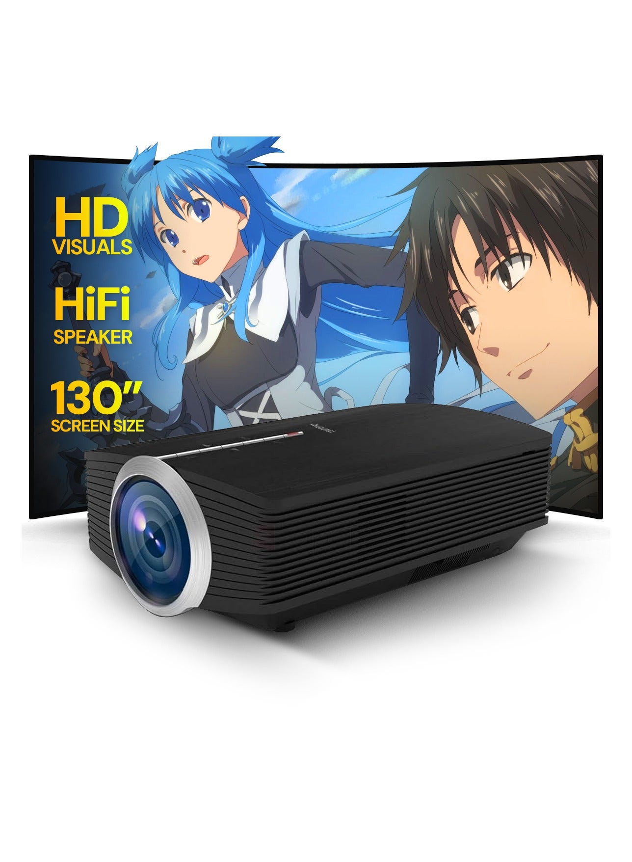 Mini Projector |2000 Lumens Full HD 1080P Supported Portable Projector Compatible with Smartphone, Laptop, TV Stick Connection, Video Projectors for Kids Home Theater YG500 Basic Black