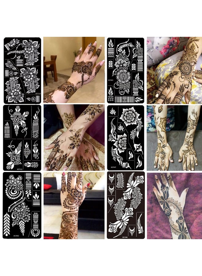 PPVWEY 12 Sheet Henna Tattoo Stencils kit Temporary Tattoos Templates Hand Forearm Indian Airbrush Tattoo Stickers for Women Girls Black - Image 2