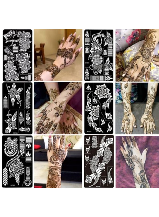 PPVWEY 12 Sheet Henna Tattoo Stencils kit Temporary Tattoos Templates Hand Forearm Indian Airbrush Tattoo Stickers for Women Girls Black - Image 1