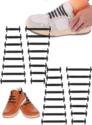 32PCS No Tie Shoelaces for Kids Adults, Black Elastic Silicone Lazy Shoelaces