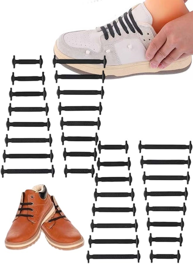 32PCS No Tie Shoelaces for Kids Adults, Black Elastic Silicone Lazy Shoelaces - Image 1