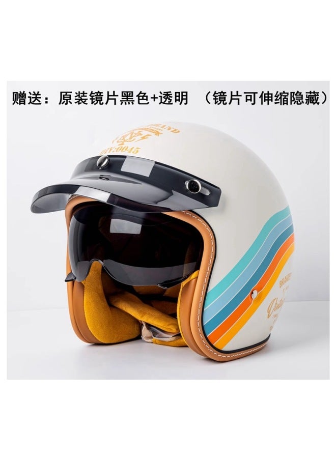 Retro 3/4 Motorcycle Helmet Half Helmet for Men and Women - MT-5 Matte Beige, Includes Black Film, White Film & Brim
