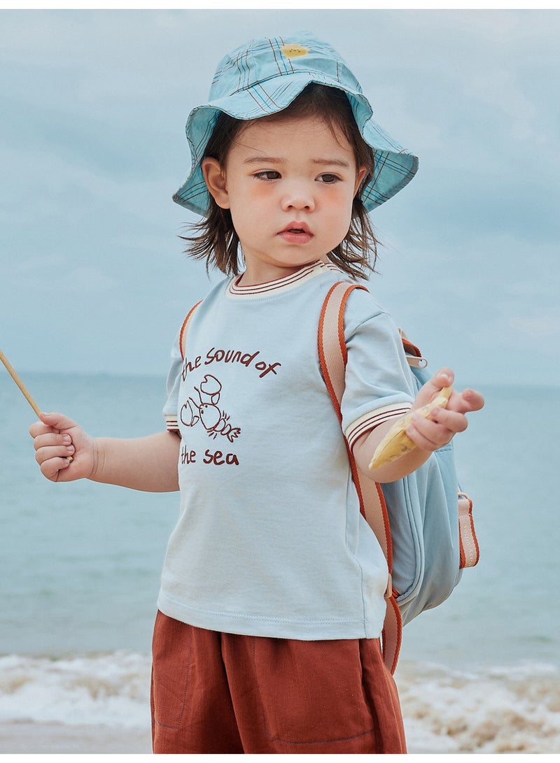 mini bala Boys Kids Casual Crew Neck Contrast Trim Short Sleeve Lobster Cartoon Embroidered T-shirt Soft Breathable Lightweight Comfortable Summer New Style Trendy Daily Wear Children's Fashion T-shirt - Image 3