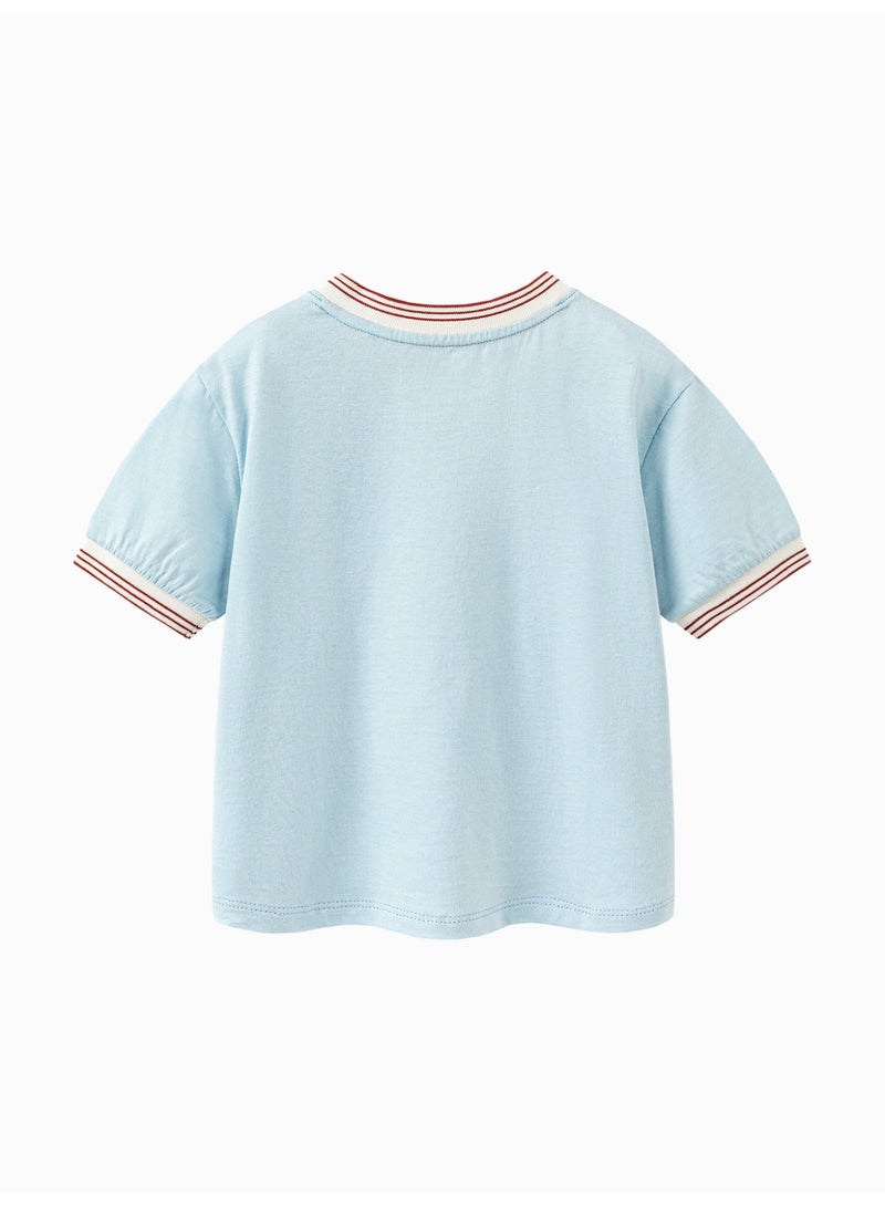 mini bala Boys Kids Casual Crew Neck Contrast Trim Short Sleeve Lobster Cartoon Embroidered T-shirt Soft Breathable Lightweight Comfortable Summer New Style Trendy Daily Wear Children's Fashion T-shirt - Image 5