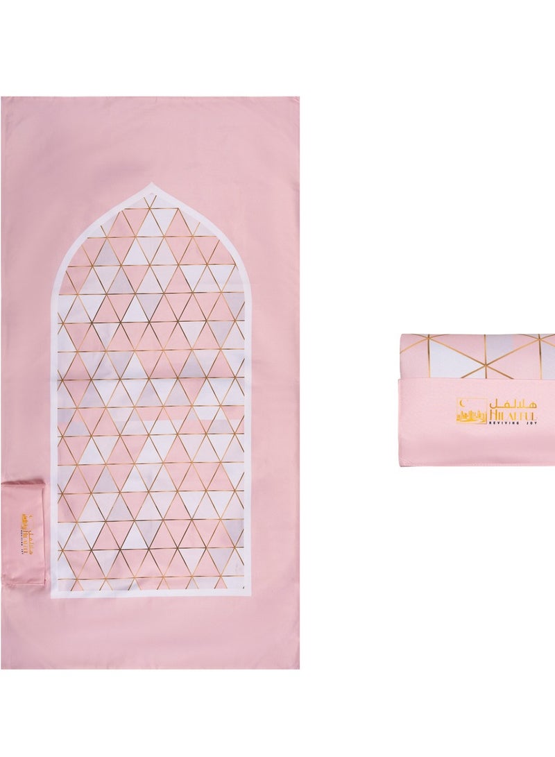HilalFul Salah On The Go Polyester Prayer Mat - Pink Mosaic | Muslim Praying Rug for Kids/Children | Water Resistant | Anti-Slip | Islamic Gift for Eid, Ramadan | For Travel | Lightweight - Image 2