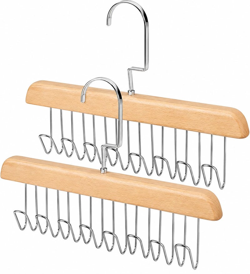2 Pack Foldable Wooden Hanger with 8 Hooks, Adjustable Wardrobe Organiser (2 Pieces)