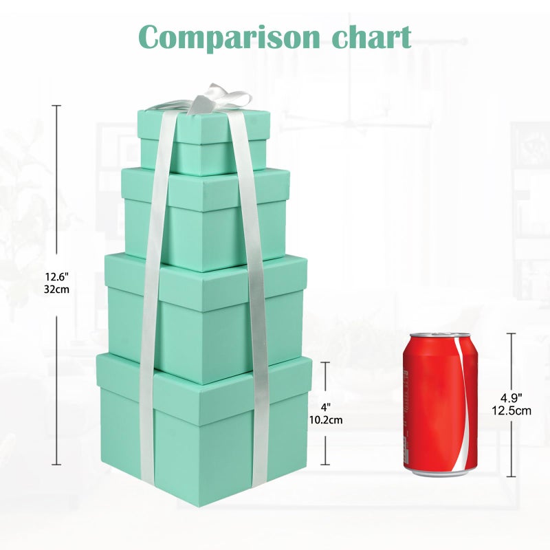 Briful Square Gift Boxes with Lids Set of 4 Teal Green Gift Box Assorted Sizes Nesting Gift Boxes for Presents Birthday Bridesmaid Wedding Valentines Christmas Party Favor Boxes - Image 3