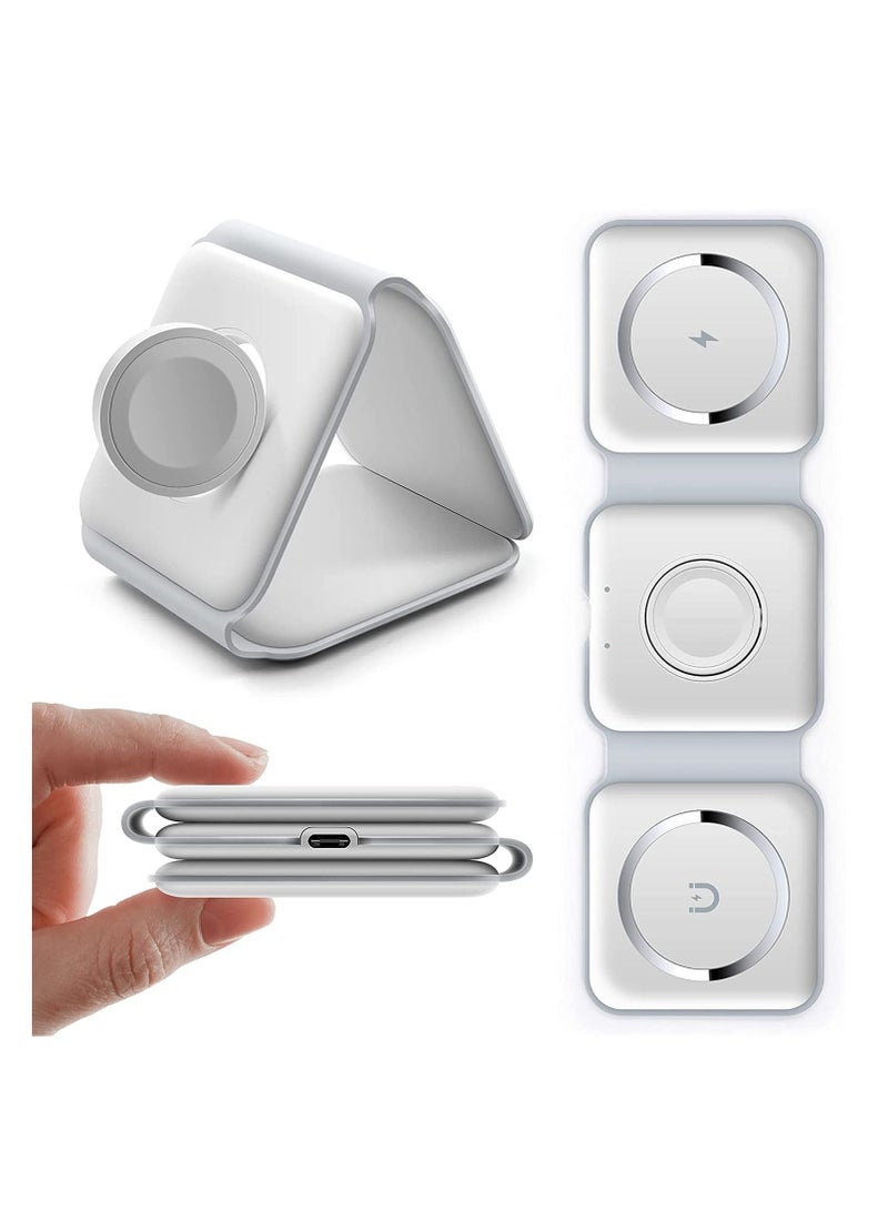 3 in 1 Wireless Charger,Magnetic Foldable Charging Station,Fast Wireless Charging Pad (WHITE) - Image 1