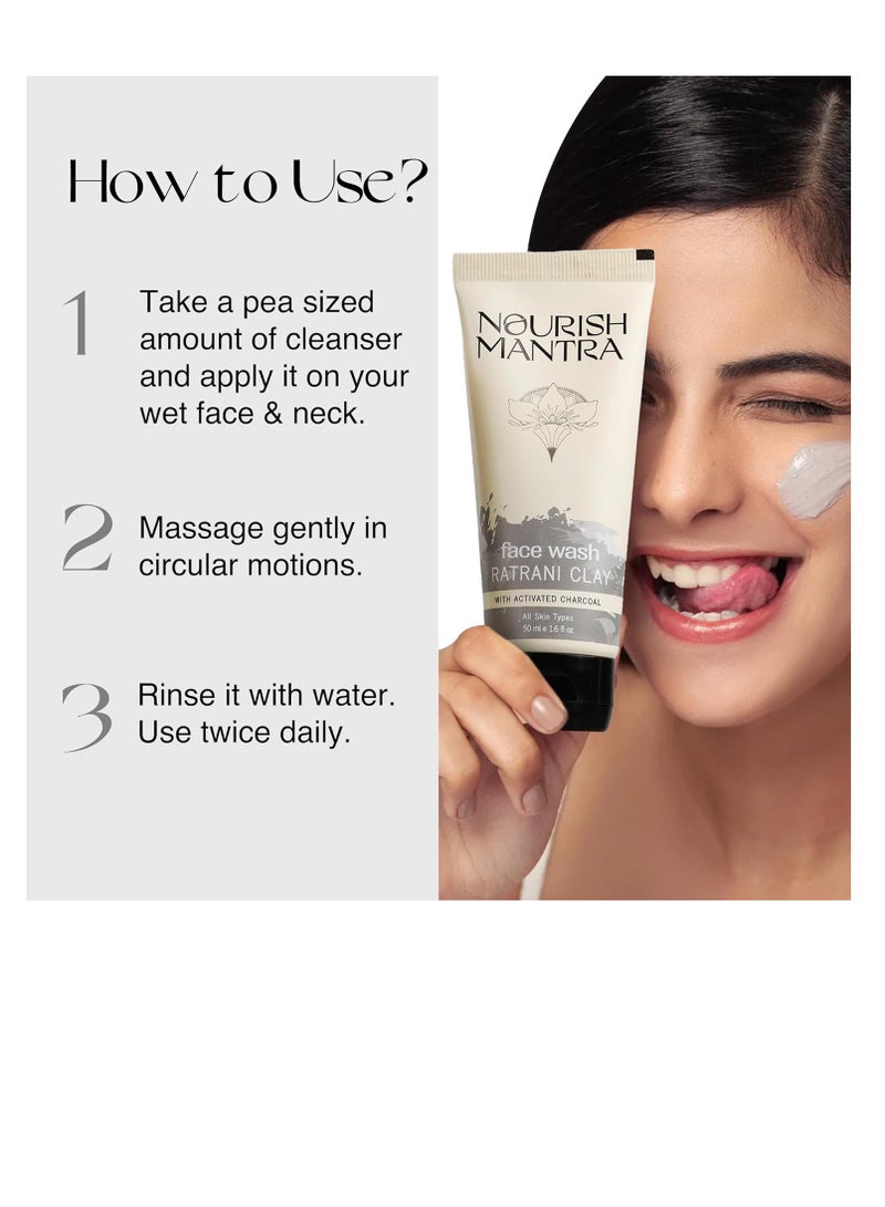 Nourish Mantra Ratrani Moroccan Lava Face Wash Enriched With Moroccan Clay Activated Charcoal and Vitamin E   Face Wash For All Skin Types  Paraben and SLSSLES Free 50 ml - Image 4