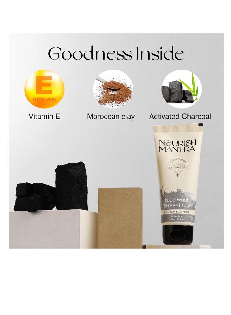 Nourish Mantra Ratrani Moroccan Lava Face Wash Enriched With Moroccan Clay Activated Charcoal and Vitamin E   Face Wash For All Skin Types  Paraben and SLSSLES Free 50 ml - Image 2