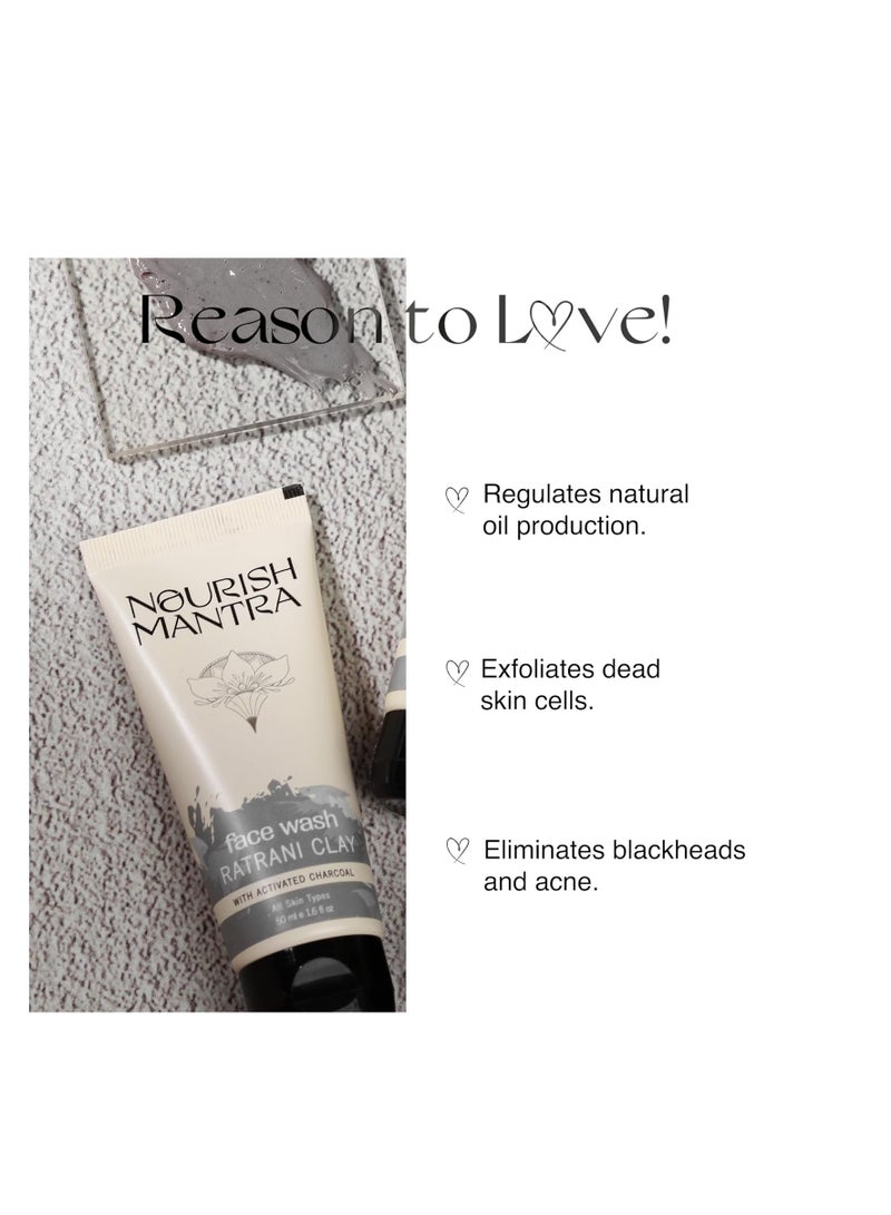 Nourish Mantra Ratrani Moroccan Lava Face Wash Enriched With Moroccan Clay Activated Charcoal and Vitamin E   Face Wash For All Skin Types  Paraben and SLSSLES Free 50 ml - Image 3