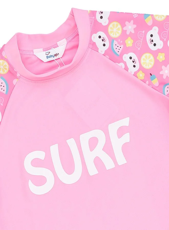 babyqlo Pink Surf 3 Pc Girls Swimsuit Set with Cap