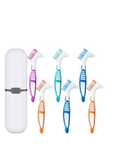 WILLBOND WILLBOND 6 Pieces Hard Denture Toothbrush Denture Brush Cleaning Brush with White Carrying Case for False Teeth Cleaning(Green, Purple, Blue and Orange)  - Image 1