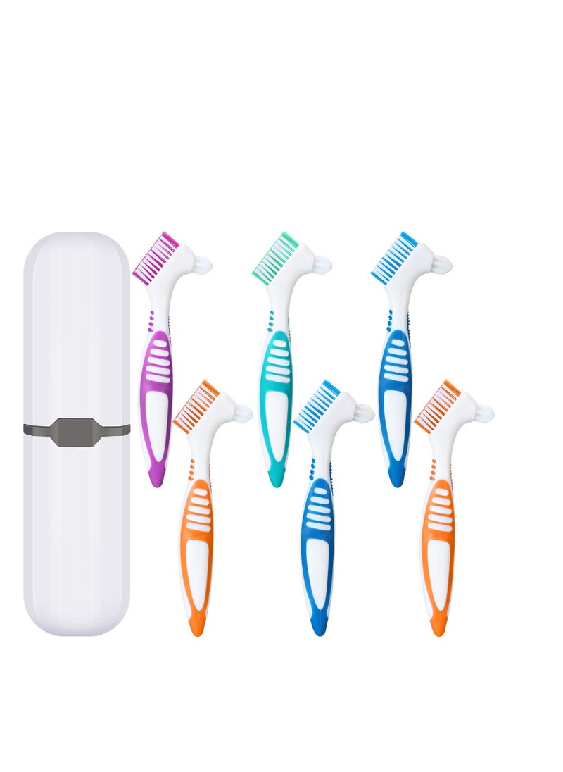 WILLBOND WILLBOND 6 Pieces Hard Denture Toothbrush Denture Brush Cleaning Brush with White Carrying Case for False Teeth Cleaning(Green, Purple, Blue and Orange)  - Image 1