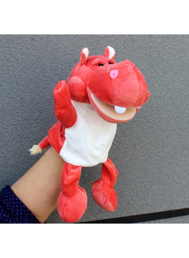 Full-body Hand Doll Toy Animal Gloves Doll Open Mouth Ventroll Doll Parent-child Interactive Performance Early Childhood Education-Color:Red River Horse (mouth Active)-Height:30cm Large Hand Puppet  - Image 1