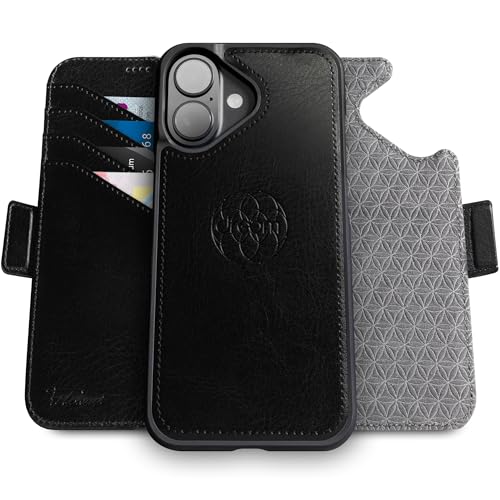 Dreem Wallet Case for iPhone 16 Plus Revolutionary VertHor Phone Stand Magnetic Detachable Vegan Leather Flip Cover RFID Blocking Card Holder MagSafeFit Gift Box Fibonacci Black - Image 1