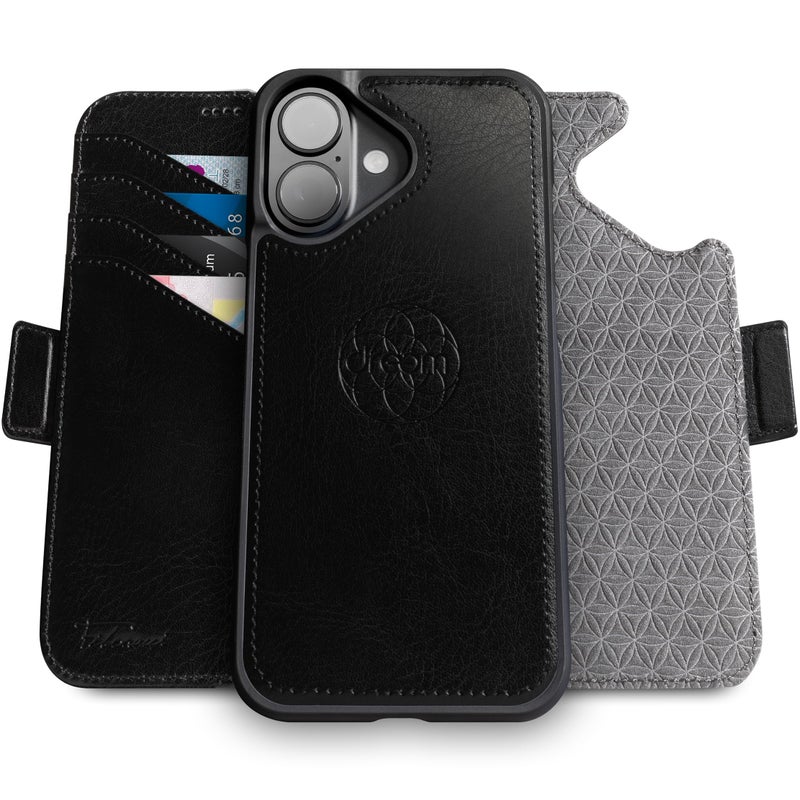Dreem Wallet Case for iPhone 16 Plus Revolutionary VertHor Phone Stand Magnetic Detachable Vegan Leather Flip Cover RFID Blocking Card Holder MagSafeFit Gift Box Fibonacci Black - Image 2