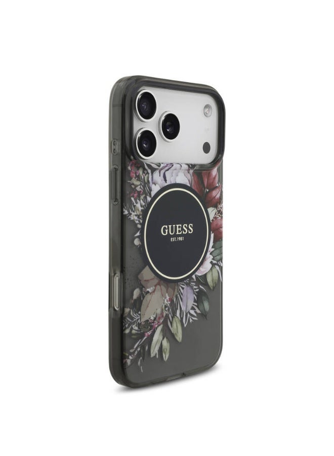جس جراب Guess IML Flowers Strap MagSafe للهاتف المحمول لجهاز Apple iPhone 17 Pro Max (GUHMP17XHFWBRCESK) باللون الأسود - Image 2