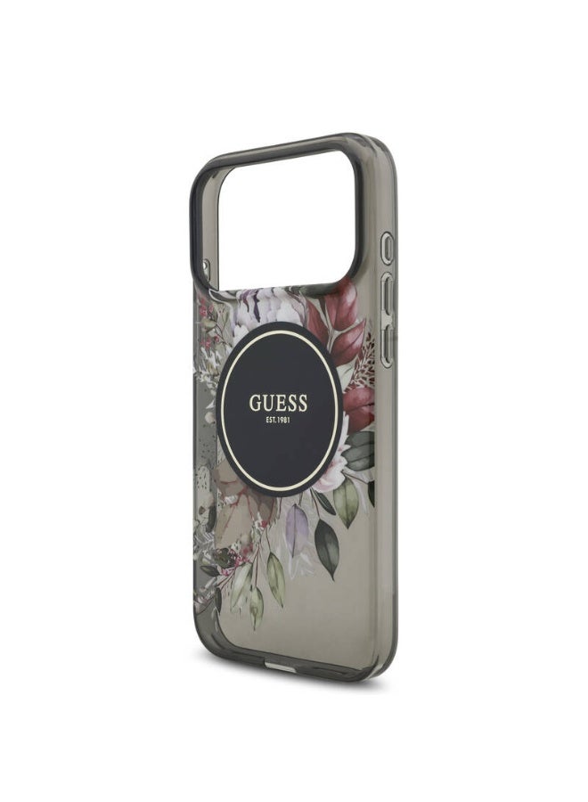 جس جراب Guess IML Flowers Strap MagSafe للهاتف المحمول لجهاز Apple iPhone 17 Pro Max (GUHMP17XHFWBRCESK) باللون الأسود - Image 3