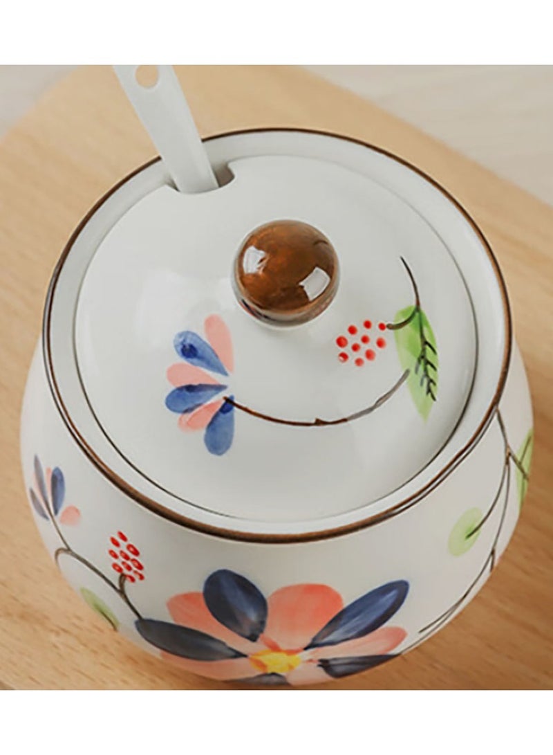 Jingke Ceramic Spice Jar With Lid and Spoon, Orchid Pattern, Capacity 350 ml (11.83 oz) - Image 4
