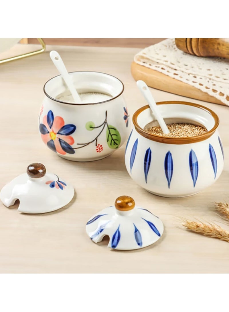Jingke Ceramic Spice Jar With Lid and Spoon, Orchid Pattern, Capacity 350 ml (11.83 oz) - Image 5