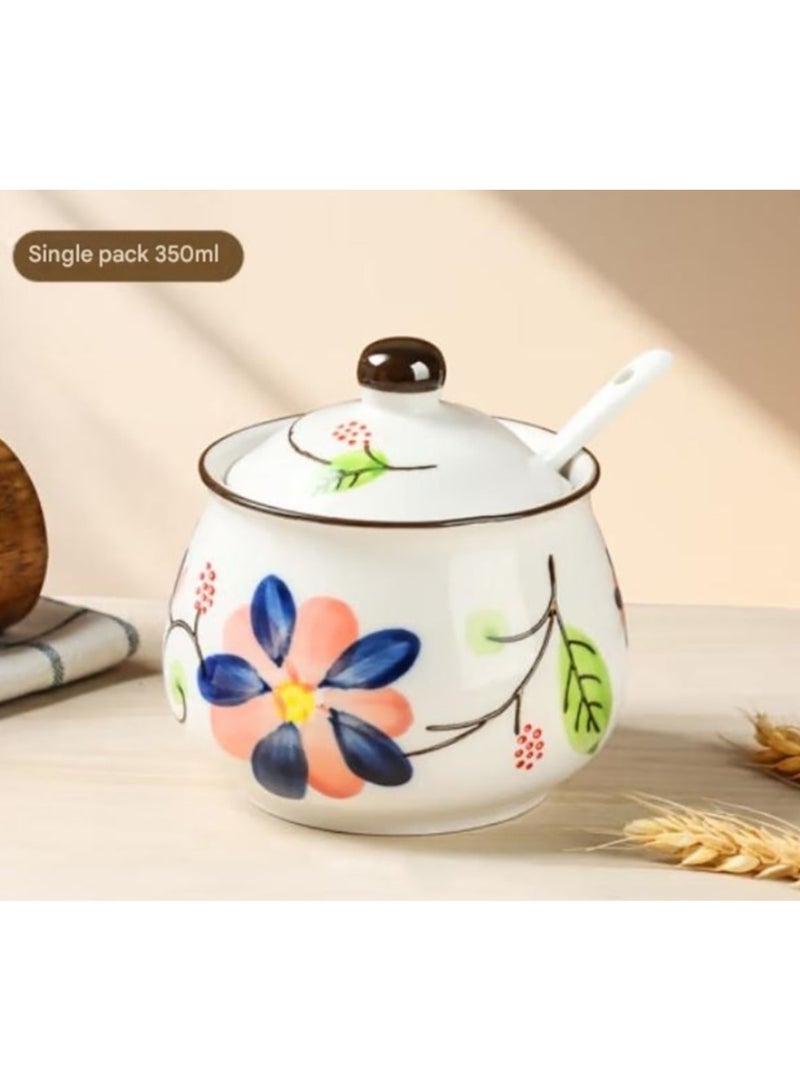 Jingke Ceramic Spice Jar With Lid and Spoon, Orchid Pattern, Capacity 350 ml (11.83 oz) - Image 3