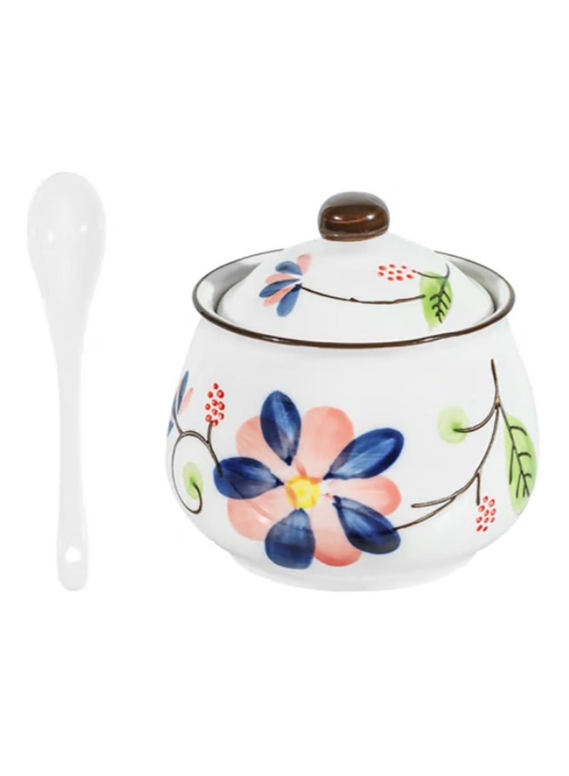 Jingke Ceramic Spice Jar With Lid and Spoon, Orchid Pattern, Capacity 350 ml (11.83 oz) - Image 1