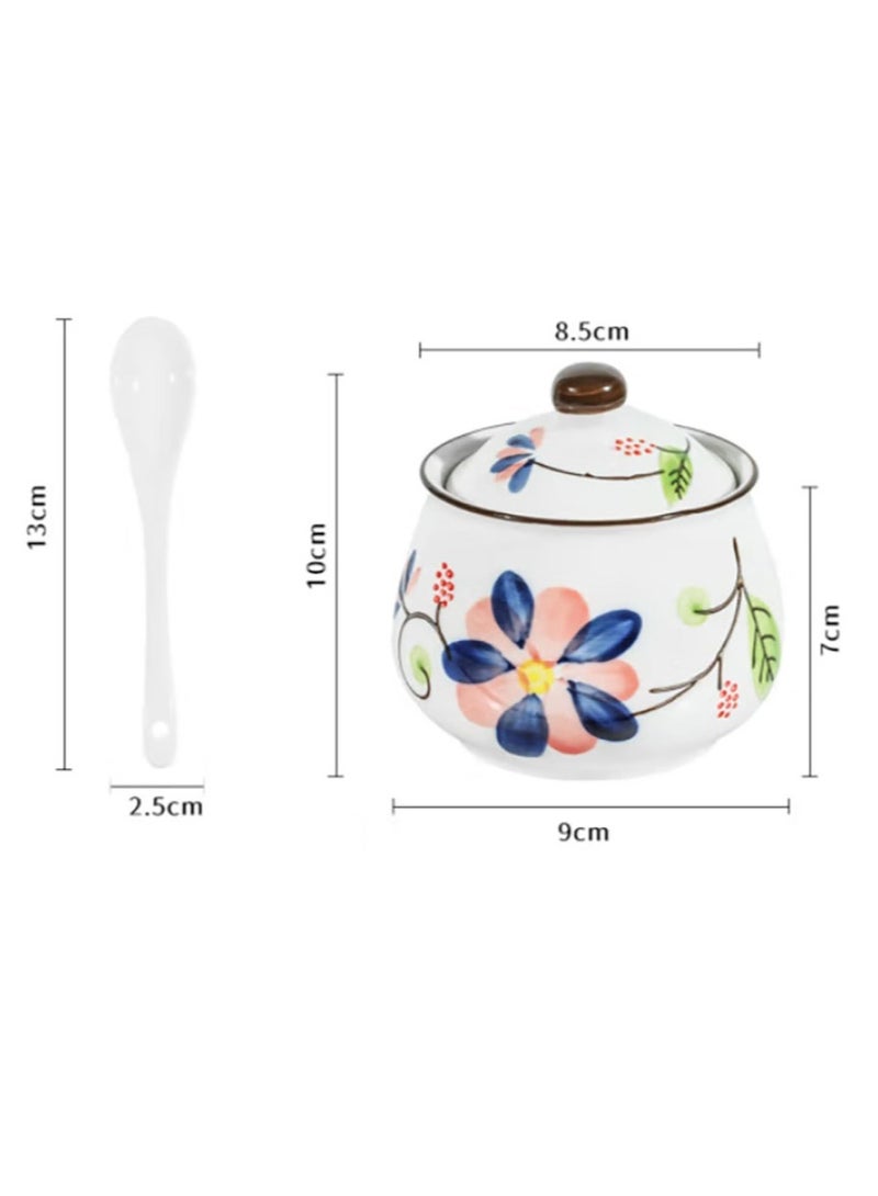 Jingke Ceramic Spice Jar With Lid and Spoon, Orchid Pattern, Capacity 350 ml (11.83 oz) - Image 2