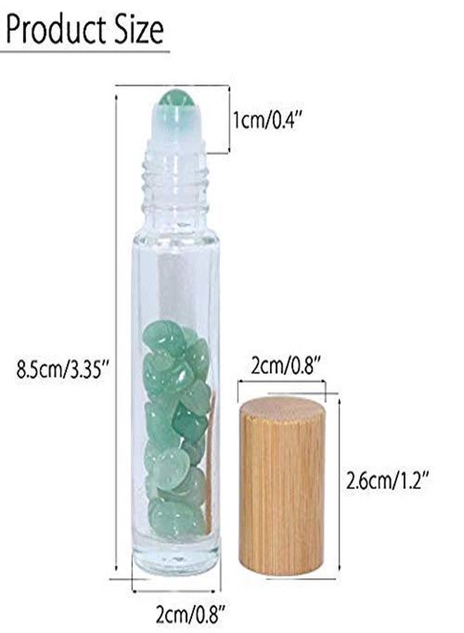 Getmecraft 10ml Green Jade Clear Glass Roll On Bottle For Essential Oils,Refillable Roller Bottle With Natural Crystal Gemstone Roller Balls Top,Bamboo Lid-Healing Crystal Chips Inside - Image 3