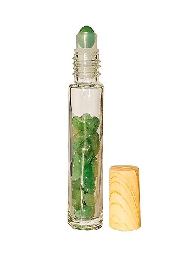 Getmecraft 10ml Green Jade Clear Glass Roll On Bottle For Essential Oils,Refillable Roller Bottle With Natural Crystal Gemstone Roller Balls Top,Bamboo Lid-Healing Crystal Chips Inside - Image 1