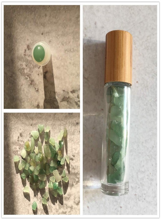 Getmecraft 10ml Green Jade Clear Glass Roll On Bottle For Essential Oils,Refillable Roller Bottle With Natural Crystal Gemstone Roller Balls Top,Bamboo Lid-Healing Crystal Chips Inside - Image 2