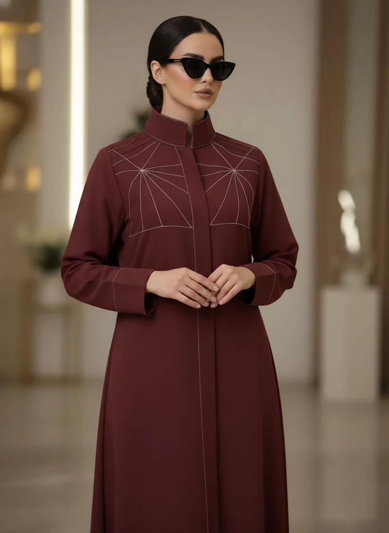 MSquare Fashion  Bold And Modern Maroon Cobra Crepe Abaya Mandarin Collar Edition for Women | Best Price UAE