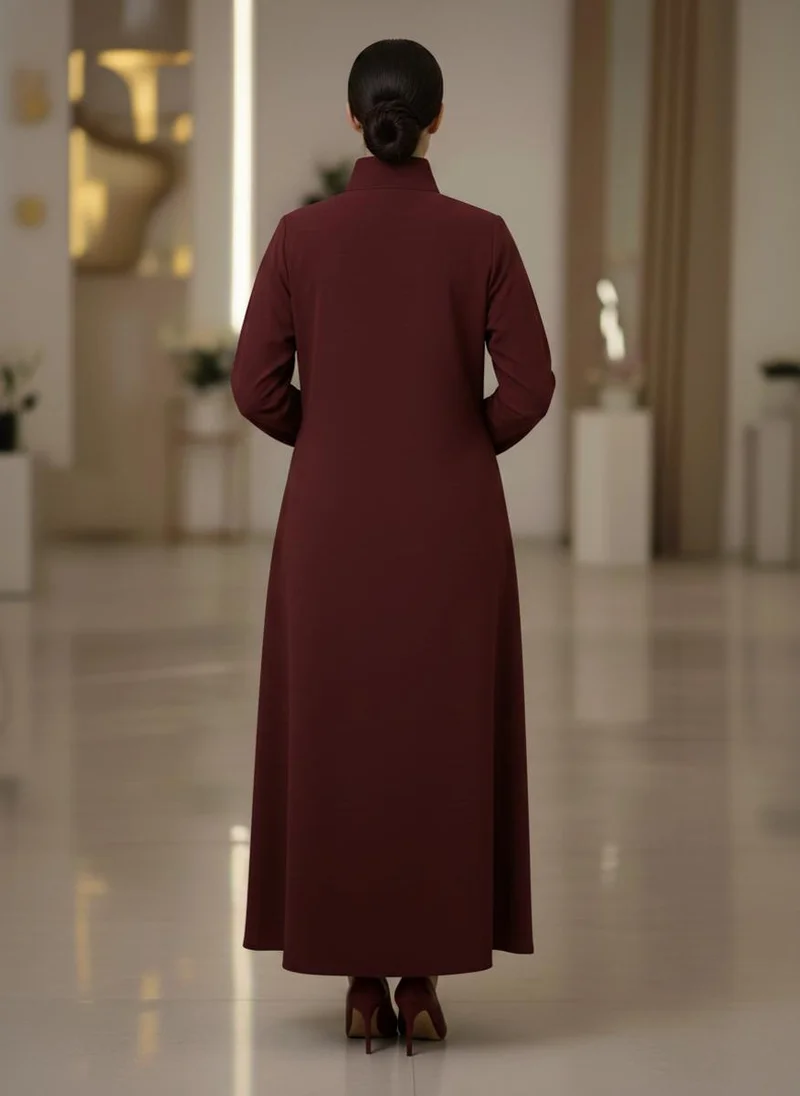 MSquare Fashion  Bold And Modern Maroon Cobra Crepe Abaya Mandarin Collar Edition for Women | Best Price UAE