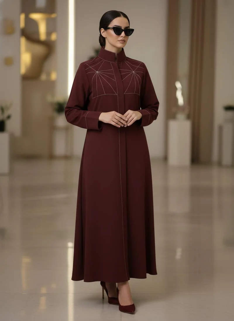 MSquare Fashion Bold And Modern Maroon Cobra Crepe Abaya Mandarin Collar Edition