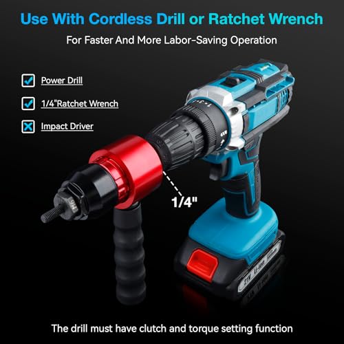 YUZES Rivet Nut Tool Rivet Nut Kit, Rivet Nut Gun Adapter Compatible with Cordless Drill & Ratchet Wrench, Newly Labor-Saving Rivnut Tool with 10 Mandrels & 50 Rivet Nuts, Rugged Carrying Case - Image 3