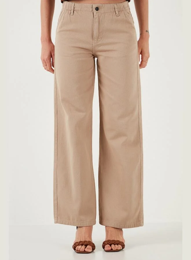 Lela Lela Cotton Standard Fit High Waist Wide Leg Trousers Women's Pants 668YP5344