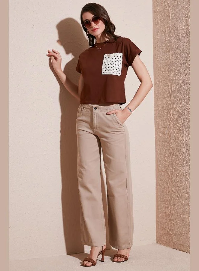 Lela Lela Cotton Standard Fit High Waist Wide Leg Trousers Women's Pants 668YP5344